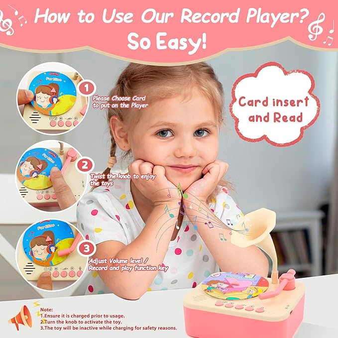 Toddler Record Player, Kids Phonograph with 99 Cards, Story Telling & Songs & DIY Record, Toddler Music Toys Ideal for Boys Girls 3 4 5 Year Old
