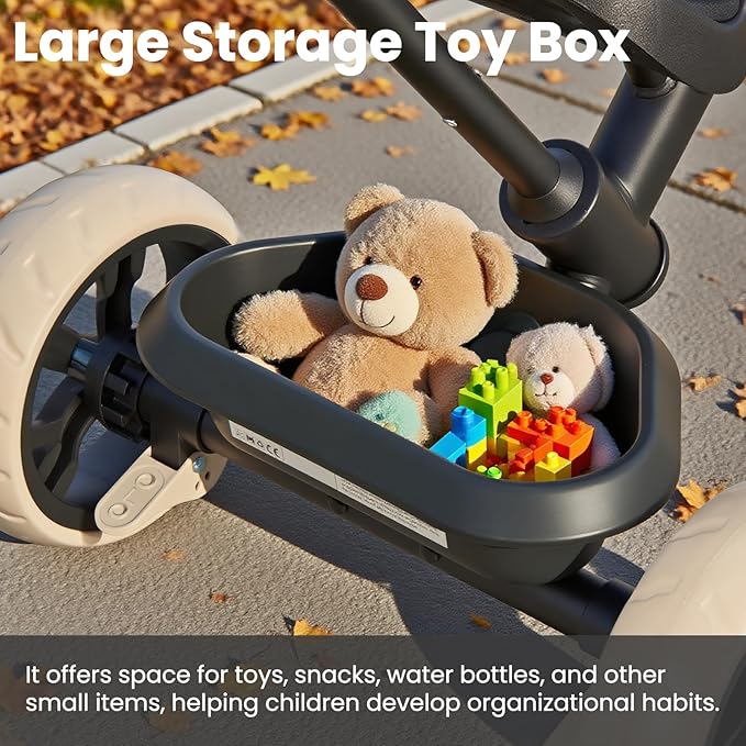 Toddler Tricycles for 2 to 6 Year olds-2 in 1 Kid's Trikes Bike with Push Handles Adjustable & Removable, Push Bike with Toy Storage Basket for Boys & Girls Tricycle Gift (Black)