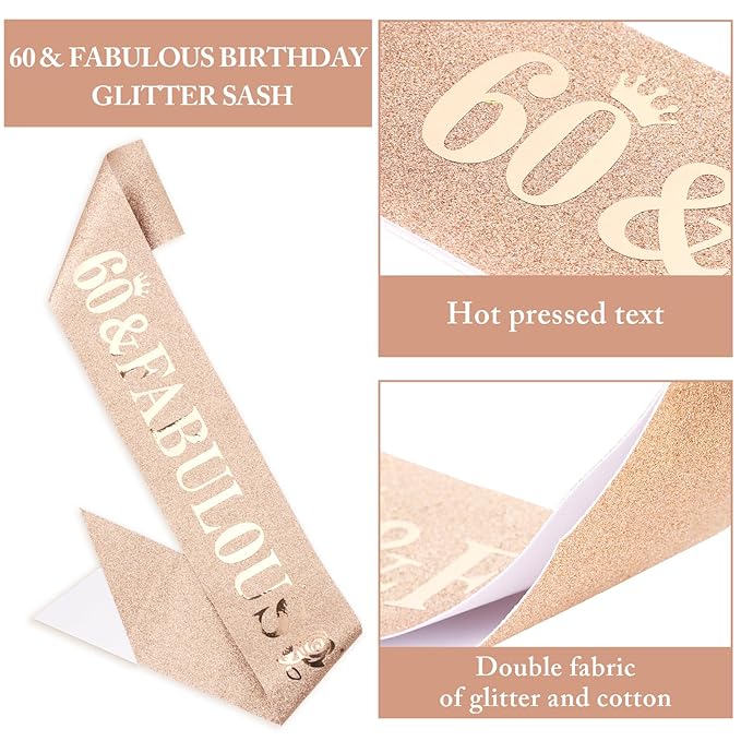 Semato 60th Birthday Decorations for Women- Birthday Crown and Sash Glitter Kit Gifts for Women Party Supplies and Favors (60th)