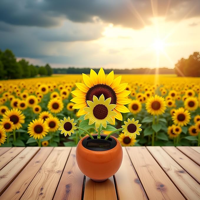 1 Pcs Sunflowers,Solar Powered Dancing Flower, Decoration Gift, Swinging Dancer Toy, No Battery Required, Car Decor, Sunflower/White Flower Learning and Education (Sun Flower)