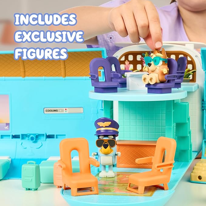 Bluey 3-in-1 Transforming Airplane Toys for Kids Playset, Turns into Resort & Boat, Airplane Toys for Kids 5-8 Includes Exclusive Captain Figure