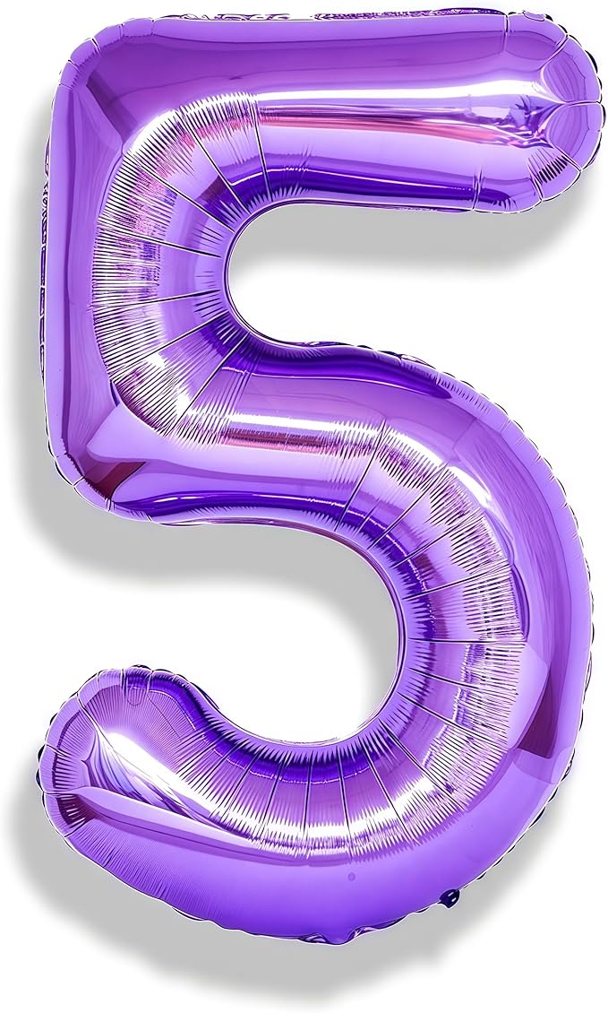 40 Inch Purple Number Balloons, Giant Self Inflating Foil Girls 5th Birthday Number Balloon Decor, for 15th Birthday Party Decoration Women Anniversary Graduation Party Decorations Supplies