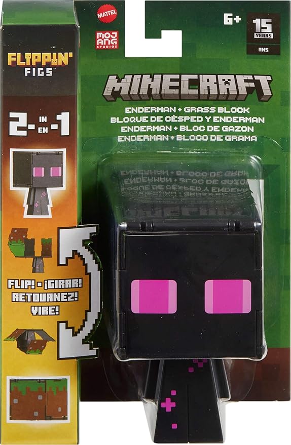 Mattel Minecraft Flippin’ Figs Figures Collection with 2-in-1 Fidget Play, 3.75-inch Scale, Large Heads & Pixelated Design (Characters May Vary)
