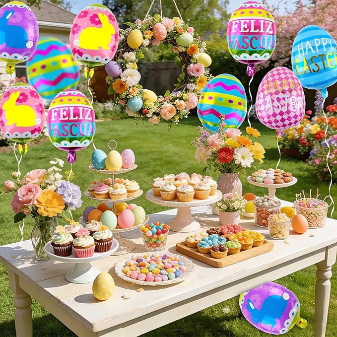Easter Egg Balloons 10 pcs Happy Easter Egg Foil Balloon Easter Party Decorations for Spring Celebration Birthday Theme Party Supplies