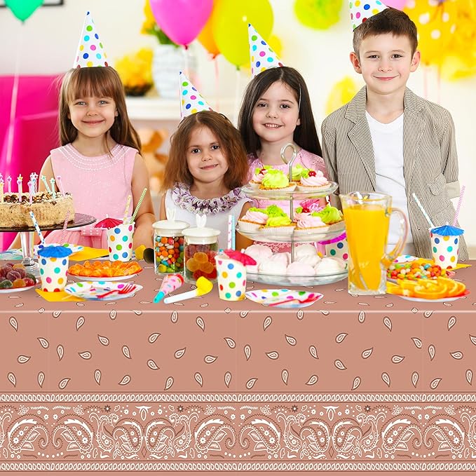 K1tpde 3PCS Bandana Party Tablecloths, Cholo Gangsta Theme Disposable Table Covers, Bandana Plastic Waterproof Tablecloths, Retro Western Birthday Decorations Party Supplies for Adult, Brown