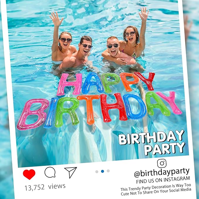 Shappy 20'' Happy Birthday Pool Large Floating Letter Balloons with Adhesive Dots Inflatable Pool Decorations for Summer Birthday Party