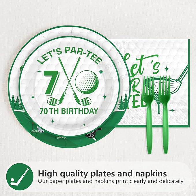 96Pcs Golf 70th Party Decorations for Men Golf 70th Birthday Paper Plates and Napkins Sets Sports Theme Decoration for Golfer Fans Seventy 70 Years Old Party Supplies Serve 24