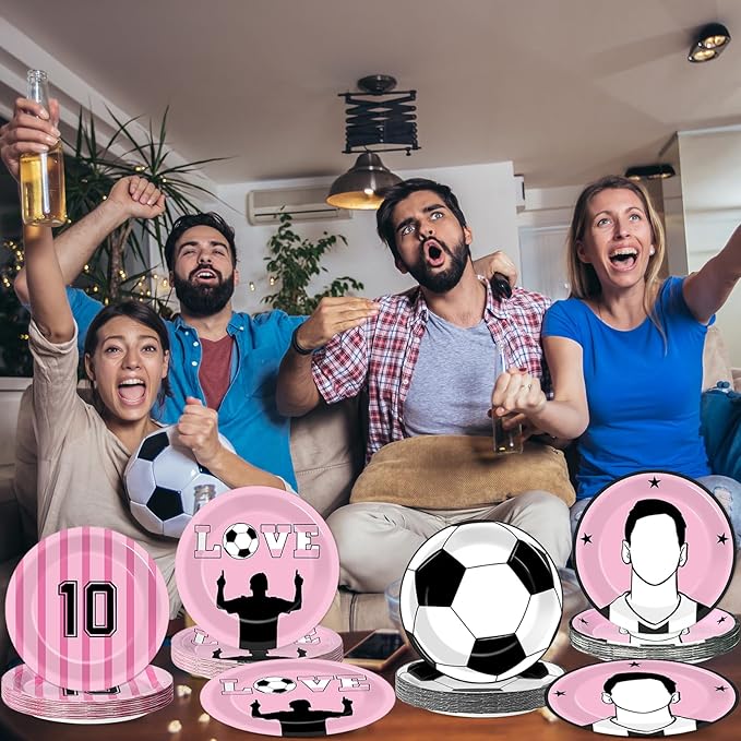 48Pcs Soccer Paper Plates Soccer Star Disposable Dessert Plates Supplies 7Inch Black and Pink Sports Ball Plate Sport Party Dinnerware Decorations for Birthday Baby Shower Party Decorations