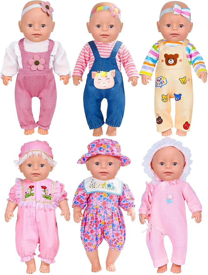 6 Sets 14-16 Inch Baby Doll Accessories & Clothes - Dress Outfits Headbands Accessories fits New Born 43cm , 15 inch Baby Doll