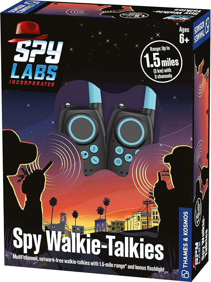 Spy Labs Inc: Spy Walkie-Talkies by Thames & Kosmos | 2 Hand-held, 2-way Transceivers & Flashlight | 3 Channels, 1.5 Mile Range | Essential Tool from The Detective Gear Experts for Young Investigators