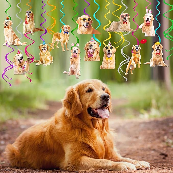 Golden Retriever Hanging Swirls Golden Retriever Birthday Party Decorations 20Pcs Dog Party Ceiling Streamers Retriever Party Supplies for Puppy Dog Party Hanging Decorations