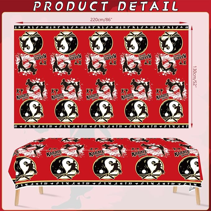 4 Pcs Karate Party Tablecloths, Karate Party Supplies, Rectangular Karate Themed Plastic Table Covers for Boys Girls Karate Birthday Party Decoration - 51 x 86 Inch