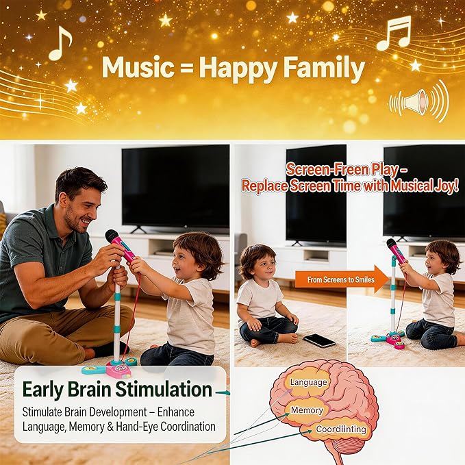 Kids Karaoke Machine with Stand - Adjustable Height,Kids Bluetooth Microphone, Rotating Stage Lights & 20 Dance Songs,Cheer & Clap Sounds for Immersive Stage Performance, Gift for Girls Boys Ages 3-5