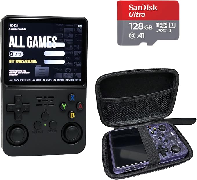 BitBox R36S ArkOs Authentic Retro Handheld Arcade Console - Built-in 20,000 Games & 64GB, 3.5 Inch IPS Screen, Ready to Play! (Black 128gb Backup & Upgrade Ultra Performance Bundle)