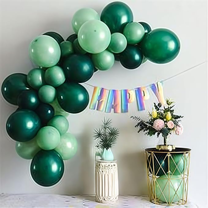 Togvu Green Balloons, 60 Packs 12 Inch Different Shades Dark Emerald Lime Metallic Chrome Olives Sage Latex Balloons for Birthday, Baby Shower, Jungle Safari Party Decoration QQ-5023