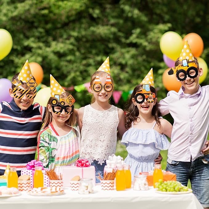 Funrous 32 Pcs Construction Theme Party Eyeglasses Dump Truck Cardboard Glasses Engineering Excavator Photo Booth Props for Boy Transportation Birthday Party Supplies Favor
