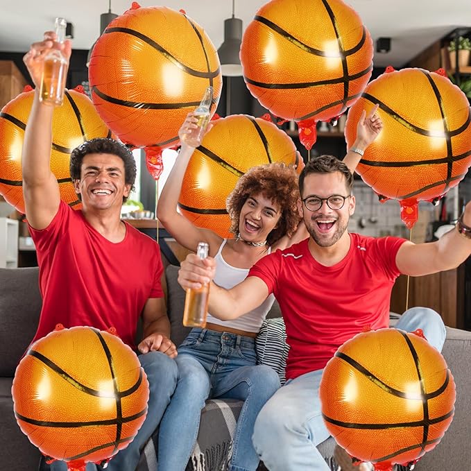 12 Pcs Basketball Balloons,18 Inch Basketball Foil Balloons,Sports Mylar Balloon Basketballs Birthday Decorations for Sports Theme Party Supplies