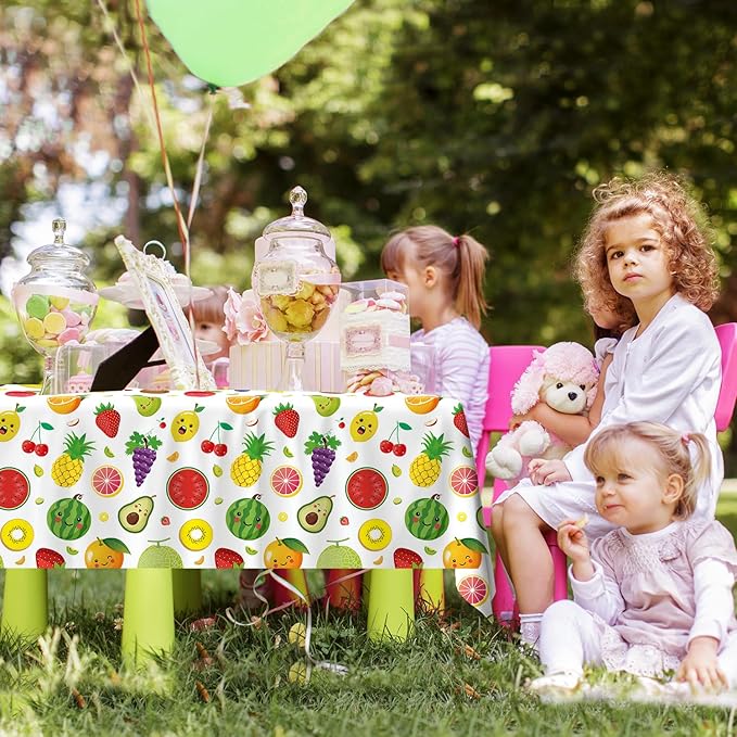 4 Pack Fruit Tablecloth Tutti Fruit Party Decorations Lemon Watermelon Strawberry Disposable Table Cloth Summer Theme Birthday Table Covers for Hawaiian Baby Shower Dancing Luau Supplies 51X86IN