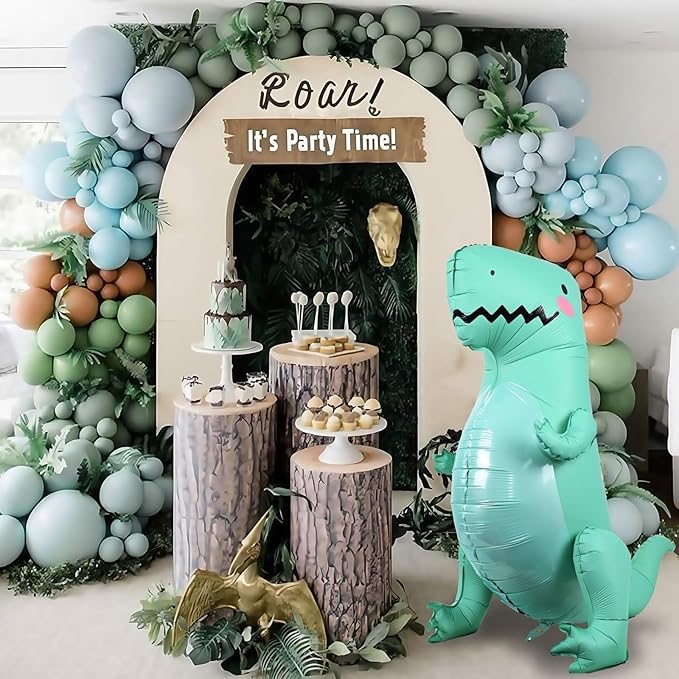 43" Large 3D Dinosaur Balloon for Party Decorations, Cute Giant Self Standing Inflatable Dinosaur Balloons, Dino Foil Balloons for Kids Jungle Dino Themed Baby Shower Birthday Party Decor Supplies
