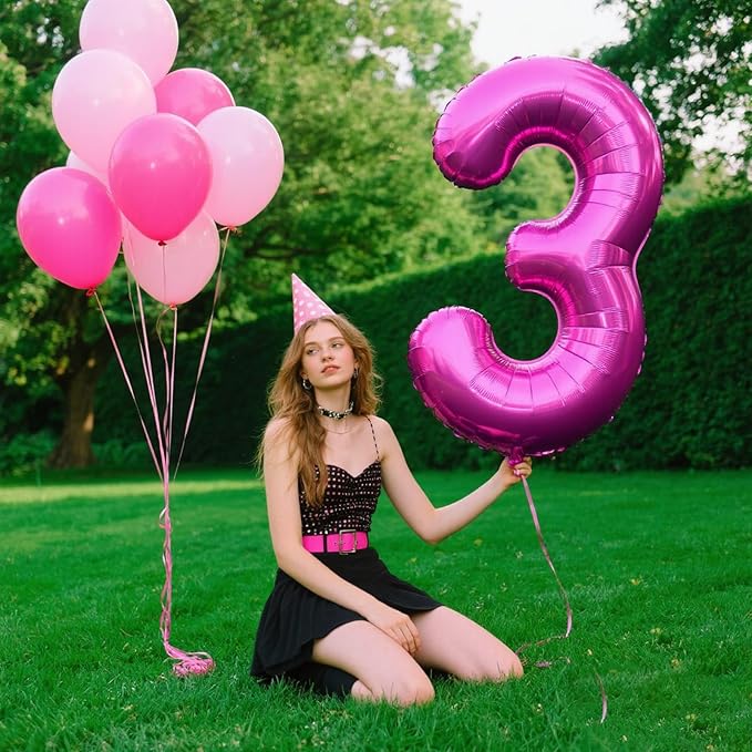 40 Inch Rose Purple Large Balloon Number 3 Balloon,Jumbo Mylar Foil Helium Balloon for 3 13 23 33 45 53 Birthday Digital Balloons for Birthday Party,Wedding Anniversary Party Decorations