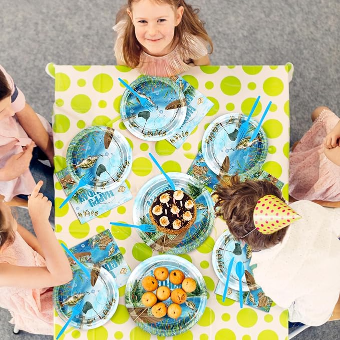 Avezano 192 pcs Fishing Birthday Decorations Fishing Birthday Party Disposable Plates and Napkins Set Fisherman Party Paper Tableware Supplies Serve 24