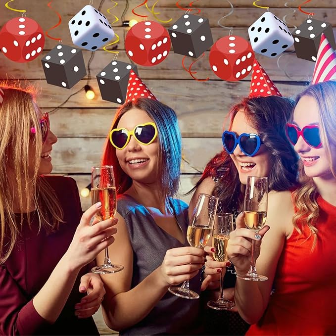 58PCS Casino Theme Party Decorations Casino Dice Hanging Swirls for Casino Night Birthday Party Decorations Poker Party Decora Game Night Decor(Red, White, Gray)
