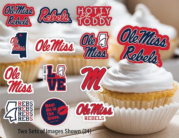 Ole Miss Cupcake Topper Party Supplies for Football, Birthday, Graduation Party Decorations (24 Pieces) (Ole Miss Rebels)