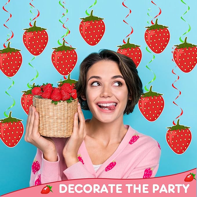 Lewtemi 36 Pcs Strawberry Decor Berry First Birthday Decor Hanging Swirl Banner for Strawberry Party Decorations Baby Shower Party Supplies(Bright)