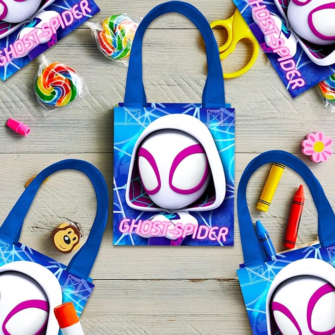 Marvel Ghost Spider Party Favor Bags Set – 24 Pack 8" Spiderverse Goodie Bags for Girls Bulk Reusable Mini Totes | Spidey and Friends Ghost Gwen Birthday Party Supplies