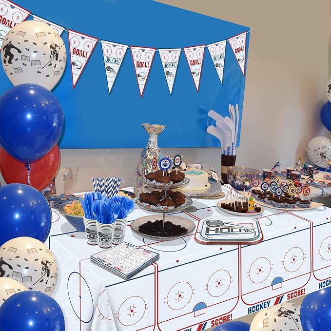 162Pcs Hockey Party Decorations - Including Hockey Theme Plates, Napkins, Cups, Birthday Banner for Ice Hockey Party Decoration Kids Party Supplies, Serve 20