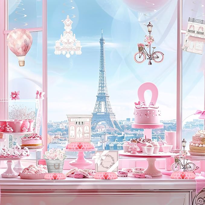 Paris Party Centerpiece Set - Eiffel Tower Honeycomb Paris Birthday Decorations and Paris Table Toppers for Kids' French-Themed Birthday and Baby Shower Table Decor