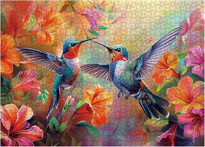 Bird Hummingbird Flower Puzzles for Adults 1000 Pieces, Plant Floral Spring Jigsaw Puzzles, Art Nature Colorful Puzzles