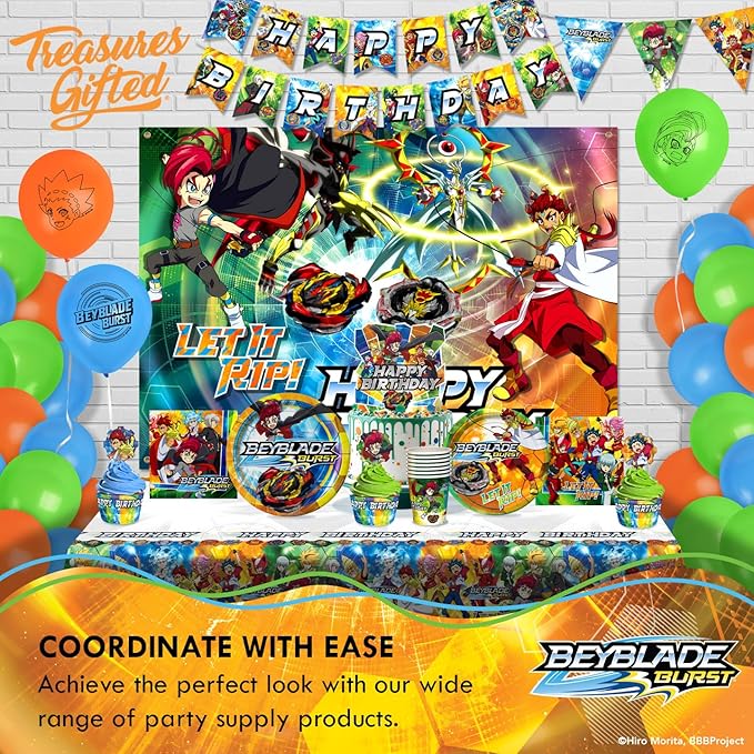 Officially Licensed BEYBLADE Banner Set - (1) Banner & (2) Triangle Pennants - BEYBLADE Birthday Party Supplies