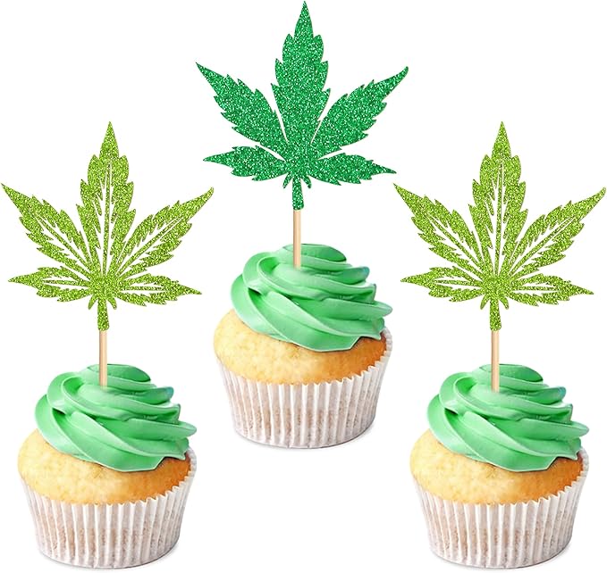 Ercadio 24 Pcs Green Glitter Marijuana Cupcake Toppers Have a Dope Birthday Cake Topper Cake Decorations for Men Women Marijuana Them Party Supplies