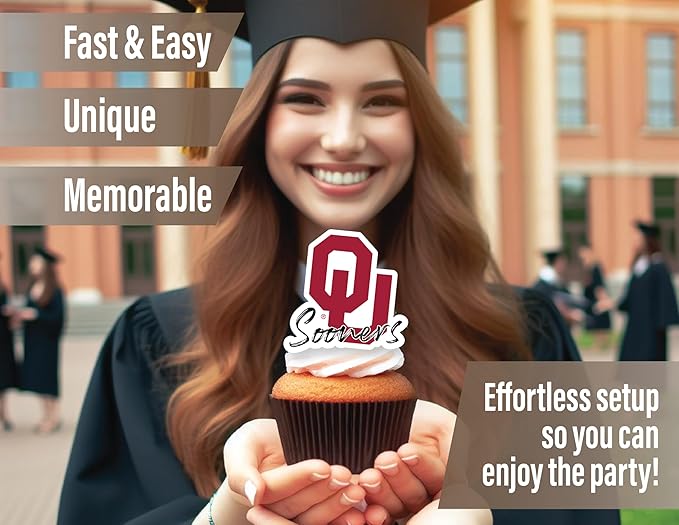University of Oklahoma Party Supplies for Football, Birthday Gift, Graduation Party Banner and Cake Toppers (42 Pieces) (Oklahoma Sooners)