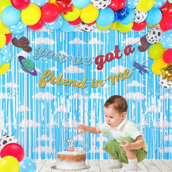 Glitter You've Got A Friend in Me Banner Cartoon Story Friend Birthday Banner Friendship Anniversary Party Decorations Toy Inspired Game Party Supplies Classroom Decorations