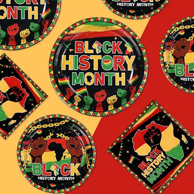 200Pcs Black History Month Party Supplies African American BHM Festival Plates and Napkins Black History Tableware Set for African Freedom Day Happy Juneteenth Party Decorations Serves 50