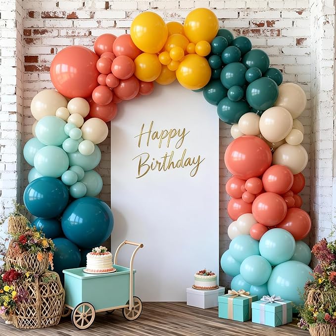 FunHot Colorful Balloons, 50 Pcs Boho Balloons, 12 Inch Retro Orange Green Yellow Apricot Latex Balloon, Rainbow Helium Balloon for Birthday Wedding Baby Shower Son Boho Summer Party Decorations