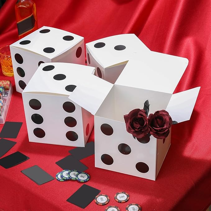 Jexine 15 Pcs Dice Favor Boxes 7" Casino Theme Birthday Decorations Las Vegas Party Decorations 3D Dice Decor for New Year Centerpieces Casino Night Las Vegas Party Supplies(White)