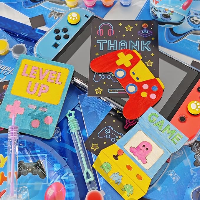 GOGREENWOVEN Video Game Party Favors - 12 PCS Gamer Birthday Party Supplies - Gaming Bubbles & Paint Crafts - Game On Birthday Decorations Goodie Bags Gifts Prizes