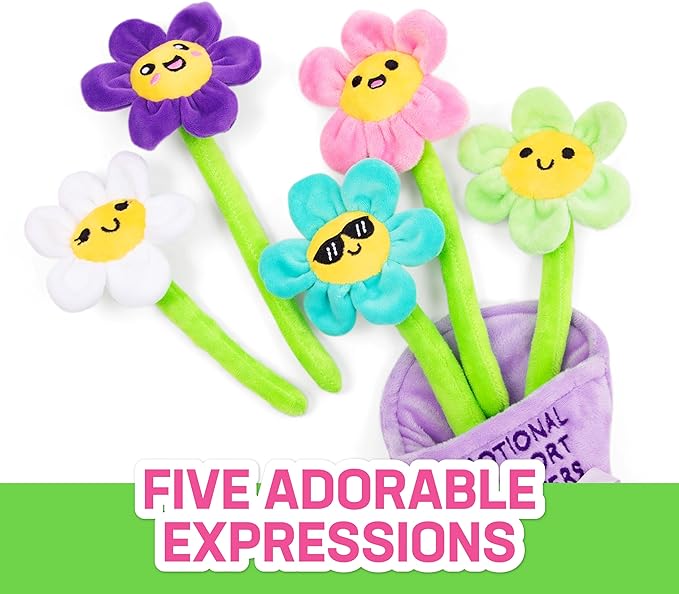 Emotional Support Flowers by Relatable, Easter Plush Cuddly Stuffed Animals and Toys, Cute Easter Basket Stuffers, Non Candy Easter Gift Basket Ideas, Includes 5 Plushies with Carrying Basket