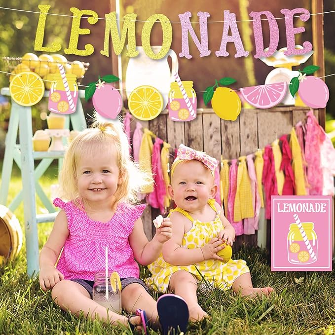 Lemon party Decorations, Lemonade Stand Decorations with Lemonade Banner Lemonade Sign Coffee Bar Signs Lemon Stickers for Summer Lemon Birthday Baby Shower Bridal Shower Party Supplies