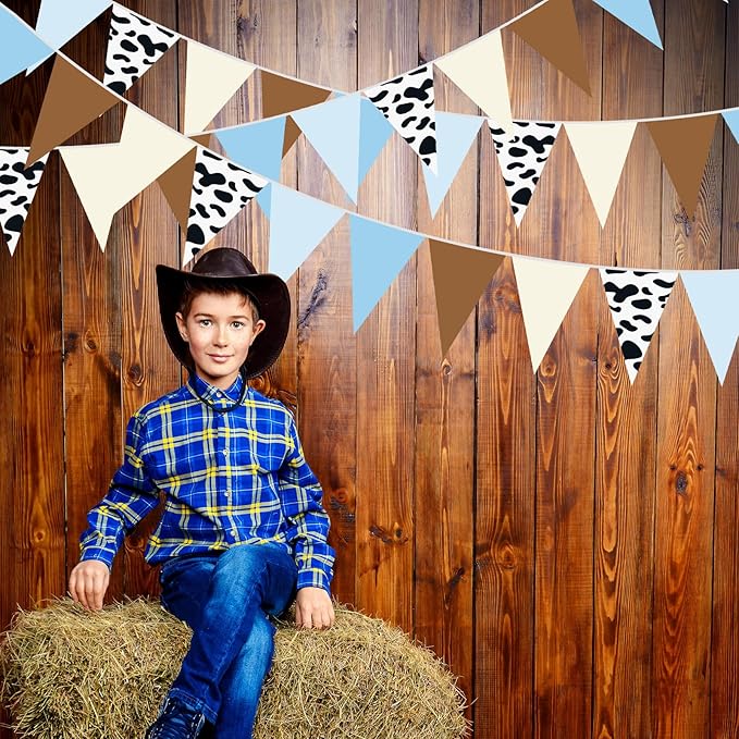 Pasimy 5 Pcs Western Cowboy Party Decorations Cowboy Triangle Flag Banner Western Pennant Banner Wild West Rodeo Decor Bunting for Party Baby Shower Birthday Decorations