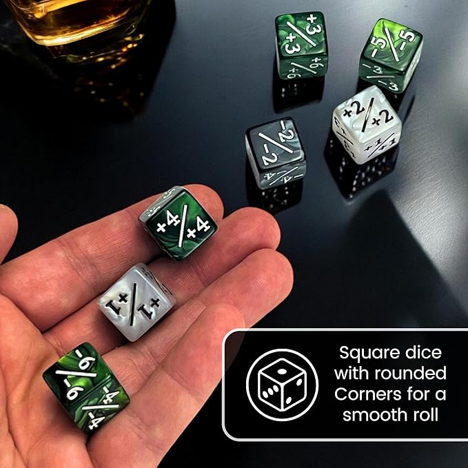 Luck Lab MTG Magic Life Counter Dice - 48 PCS Compatible w/Magic Card Game Accessories, CCG Creature Stats w/ 2 Dice Bags (Green Swirl, White Pearl, Black Pearl)