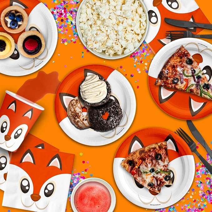 Fox Birthday Party Supplies Set Plates Napkins Cups Tableware Kit for 16