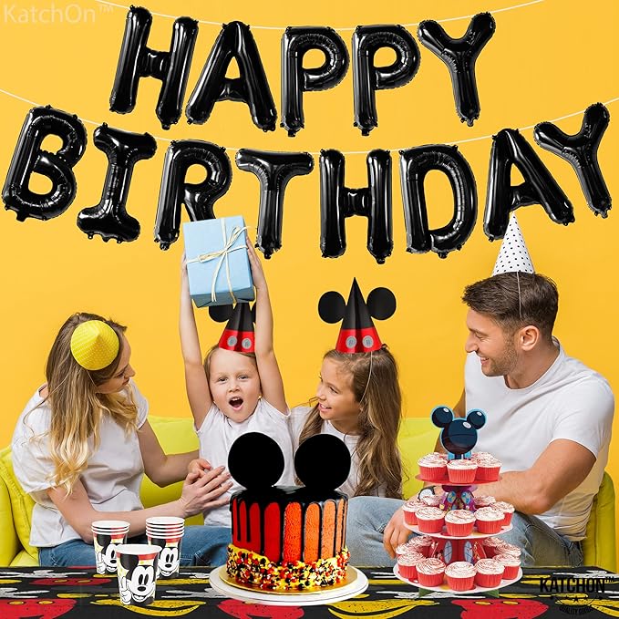 KatchOn, Black Happy Birthday Balloons Banner - 16 Inch | Foil Balloon Banner For Happy Birthday Decorations | Balloon Letters Sign For Birthday Party Decoratioans | Halloween Birthday Decorations
