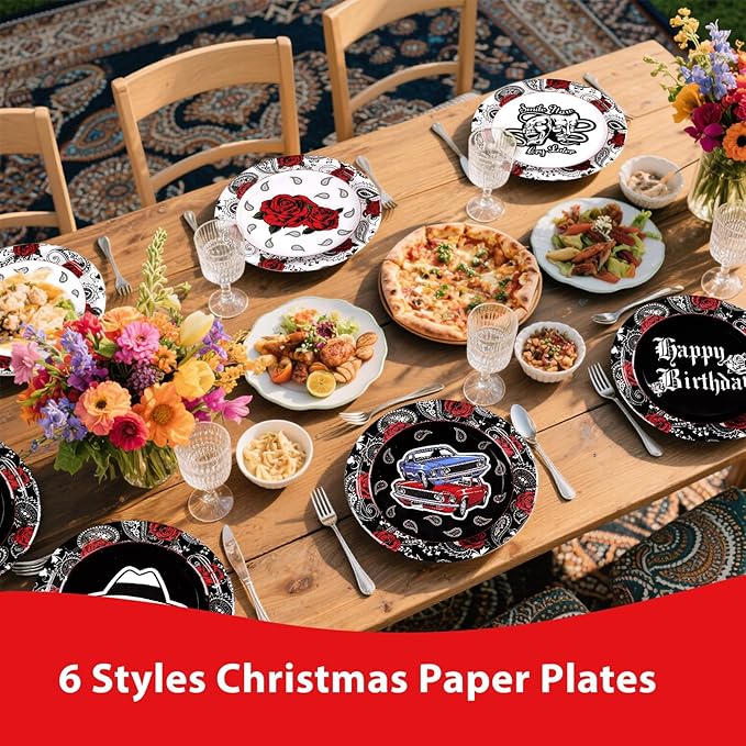 Grencian 60Pcs Cholo Birthday Party Decorations 9" Early 2000s Birthday Supplies Disposable Heavy Duty Black Bandana Paper Plates Tableware for Halloween Teens Early 2000s Cholo Theme Party Supplies