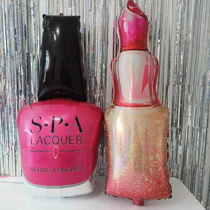 6Pcs Spa Party Decoration Balloons/Nail Polish/LipStick/Hot Pink Bow Foil Balloons/Makeup Party Supplies/Babi Decorion/Pink Girl Party Balloons