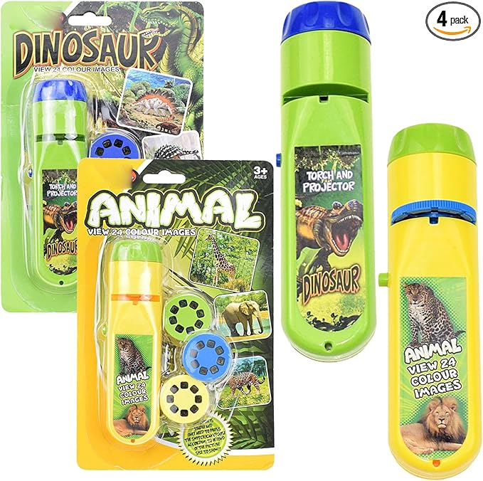 Dinosaur Projector Flashlight, 1 Set Dinosaur Projector Toy with 3 Discs & 24 Patterns, Portable Dinosaur Projector Flashlight, Night Light Technology Toy for Christmas (2 PCS A)
