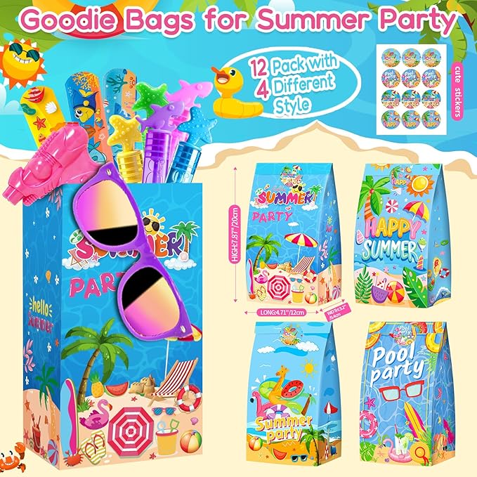 Pool Party Favors and Beach Party Favors 168pcs Summer Party Toys for Kids,Including Beach Balls, Sunglasses, Bubble Wands Party Supplies for Summer Birthday Ages 4-8 8-12